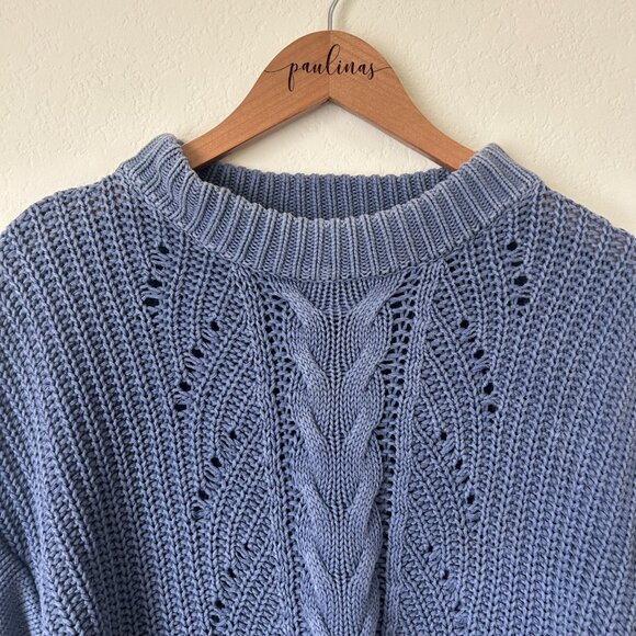 Wish The Label Sweater Womens XS Blue Ruffle Trim Knit Plaza Pullover Top - Picture 3 of 9